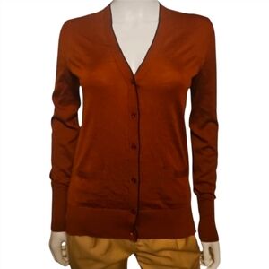 NWT • LORO PIANA | Burnt Orange Virgin Wool V-Neck Cardigan in Size IT 38 / US 4